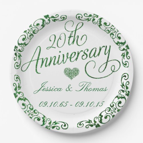 20th Emerald Wedding Anniversary Paper Plates