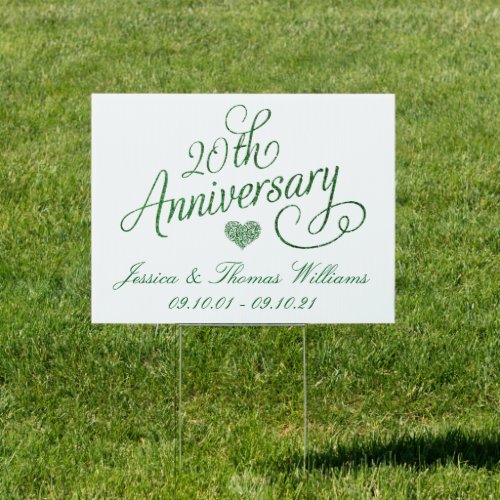 20th Emerald Wedding Anniversary Sign