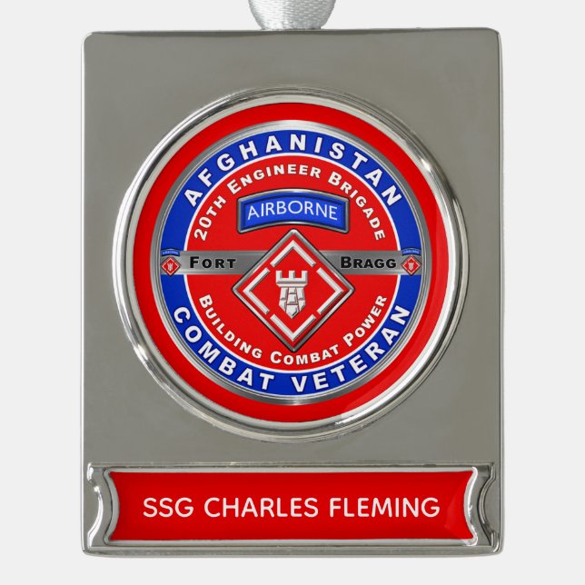 20th Engineer Brigade Afghanistan Veteran Silver Plated Banner Ornament (Front)