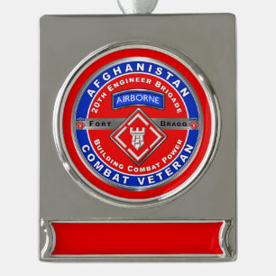 20th Engineer Brigade Afghanistan Veteran Silver Plated Banner Ornament