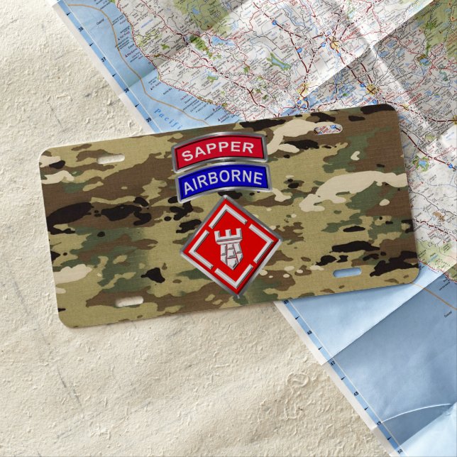 20th Engineer Brigade-Airborne Sapper Camo License License Plate (In Situ)