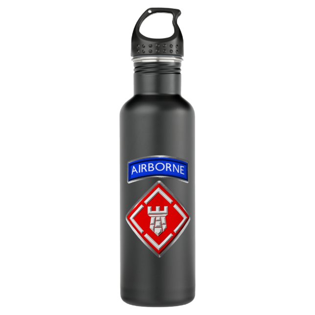 20th Engineer Brigade-Airborne  Stainless Steel Water Bottle (Front)
