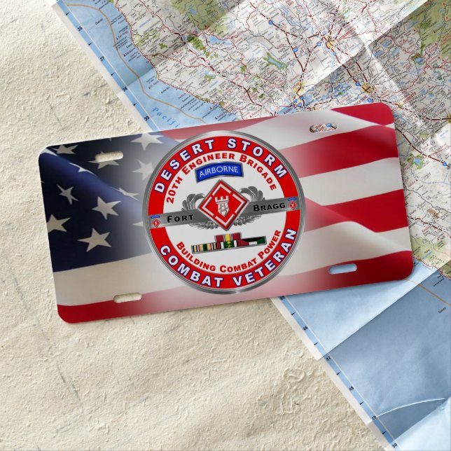 20th Engineer Brigade Desert Storm Veteran License Plate (In Situ)