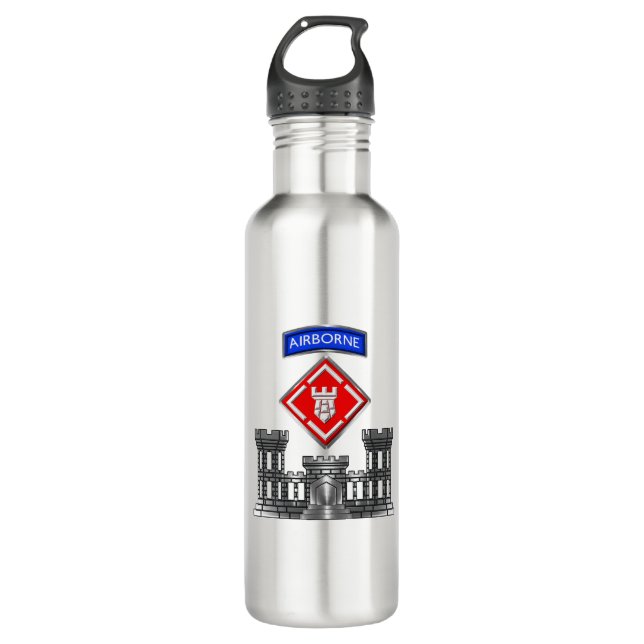 20th Engineer Brigade Engineer Castle Stainless Steel Water Bottle (Front)