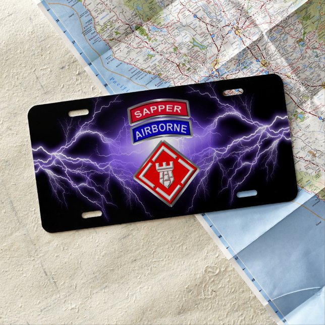 20th Engineer Brigade Sapper Black Lightning License Plate (In Situ)