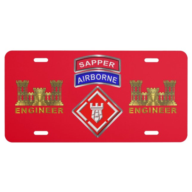 20th Engineer Brigade Sapper  License Plate (Front)