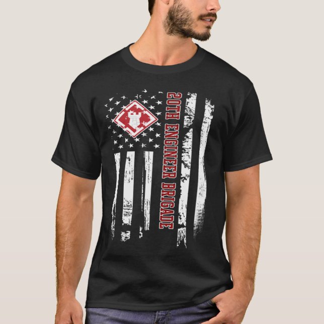20th Engineer Brigade Veteran USA Flag Veterans Da T-Shirt (Front)