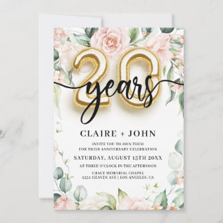 20th Gold Balloon Years Anniversary Invitation