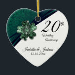 20th Green Emerald Wedding Anniversary Ceramic Ornament<br><div class="desc">20th Green Emerald Wedding Anniversary Ornament. A beautiful wedding anniversary gift to celebrate 20 years of marriage. Can also be used for other occasions such as a birthday, friendship, bridal gift, etc... by simply changing the wording ⭐This Product is 100% Customizable. Graphics and / or text can be added, deleted,...</div>