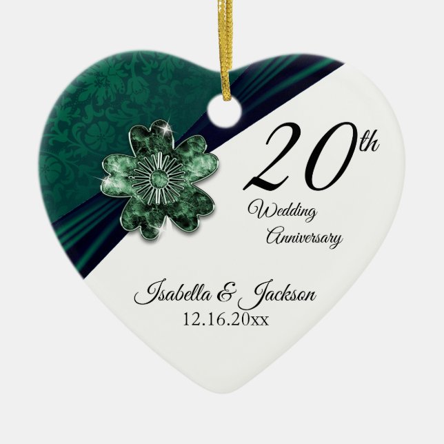 20th Green Emerald Wedding Anniversary Ceramic Ornament (Front)