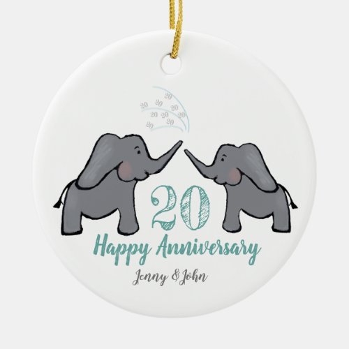 20th green  white elephant wedding anniversary ceramic ornament