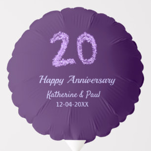 20th happy anniversary add couple name date purple balloon