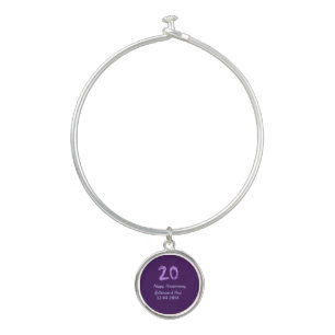20th happy anniversary add couple name date purple bangle bracelet