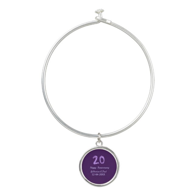 20th happy anniversary add couple name date purple bangle bracelet (Front)