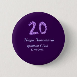 20th happy anniversary add couple name date purple button