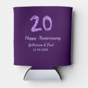 20th happy anniversary add couple name date purple can cooler