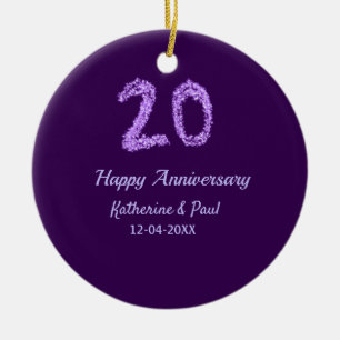 20th happy anniversary add couple name date purple ceramic ornament