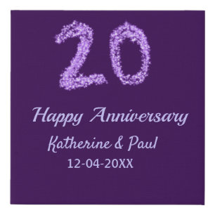20th happy anniversary add couple name date purple faux canvas print