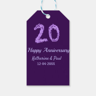 20th happy anniversary add couple name date purple gift tags