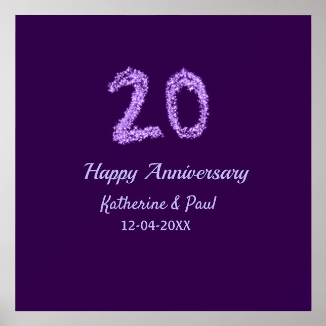 20th happy anniversary add couple name date purple holder (Front)
