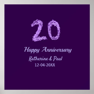 20th happy anniversary add couple name date purple holder