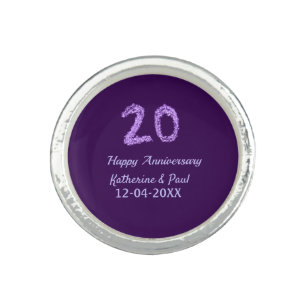 20th happy anniversary add couple name date purple ring