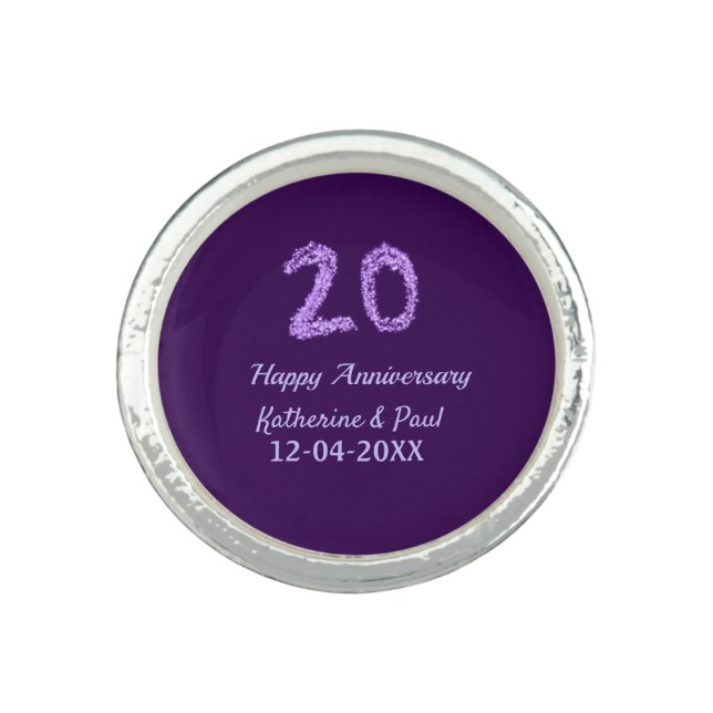 20th happy anniversary add couple name date purple ring (Front)