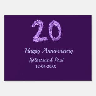 20th happy anniversary add couple name date purple sign
