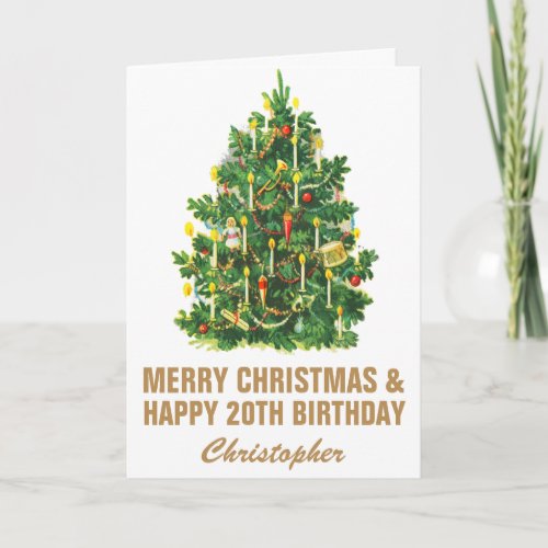 20th Happy Birthday and Merry Christmas Tree Card