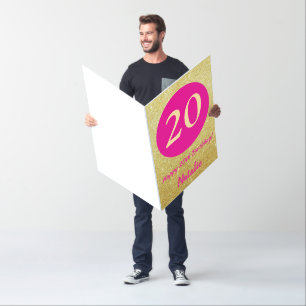 20th Happy Birthday Hot Pink and Gold Extra Large Card