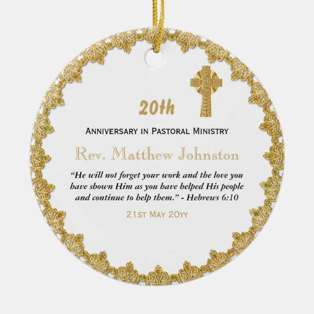 20th Ordination Anniversary Personalized Scripture Ceramic Ornament (Front)