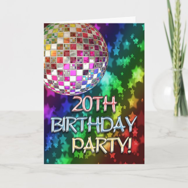20th party with disco ball and rainbow of stars invitation (Front)