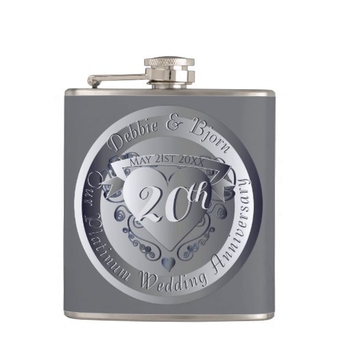 20th Platinum Wedding Anniversary Medallion Flask