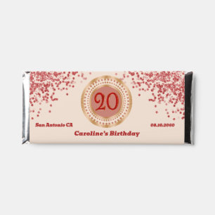 20th Ruby Red Glitter Birthday Chocolate Hershey Bar Favors