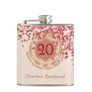 20th Ruby Red Glitter Birthday Funny Quote Flask