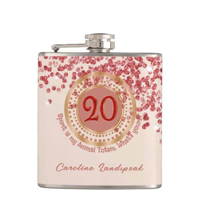 20th Ruby Red Glitter Birthday Funny Quote  Flask (Front)