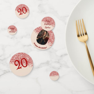20th Ruby Red Glitter Birthday Photo Table Confetti