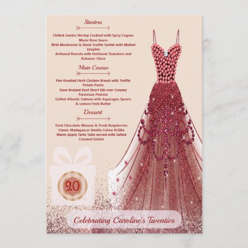 20th Ruby Red Glitter Burgundy Birthday Party Menu
