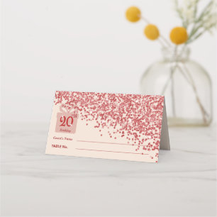 20th Ruby Red Glitter Burgundy Birthday Place Card