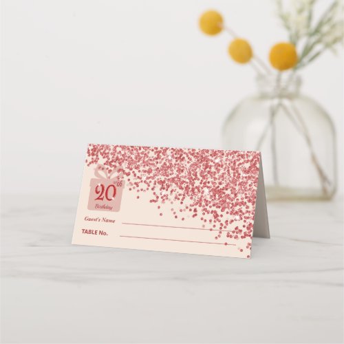 20th Ruby Red Glitter Burgundy Birthday Place Card