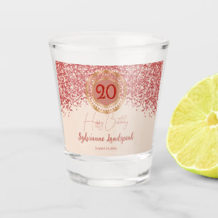 20th Ruby Red Glitter Champagne-Gold Birthday  Shot Glass