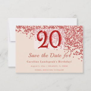 20th Ruby Red Glitter Champagne Save the Date