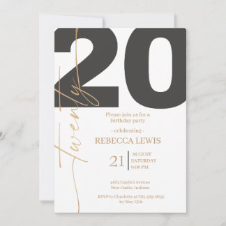 20th Twentieth Birthday Modern Twenty Party Invitation
