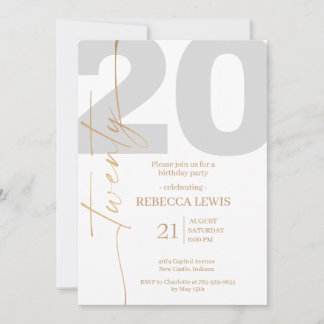20th Twentieth Birthday Modern Twenty Party Invitation