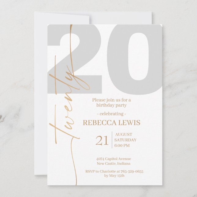 20th Twentieth Birthday Modern Twenty Party  Invitation (Front)