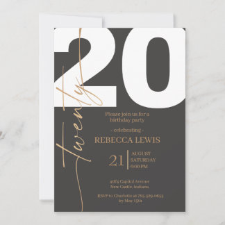 20th Twentieth Birthday Modern Twenty Party Invitation