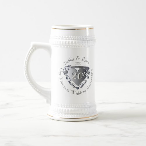 20th Wedding Anniversary 3D Heart Emblem Beer Stein