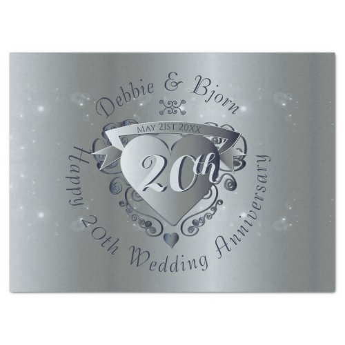 20th Wedding Anniversary 3D Heart Emblem Tissue Paper