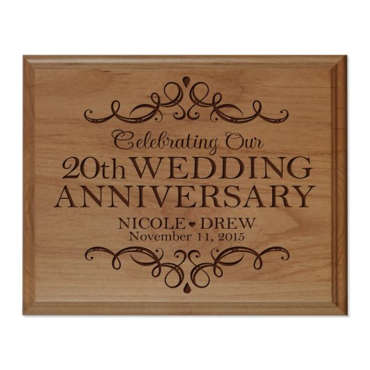 20th Wedding Anniversary 8x10 Alder Wood Plaque (Front)