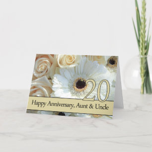 20th Wedding Anniversary Aunt & Uncle Pink roses Card